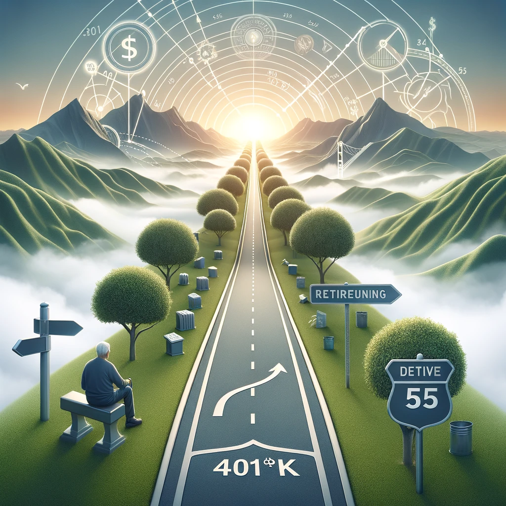 "Pathway illustrating the journey of retirement planning with a 401(k)."